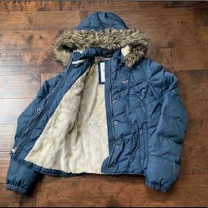 Hollister Navy Winter Puffer Coat Large